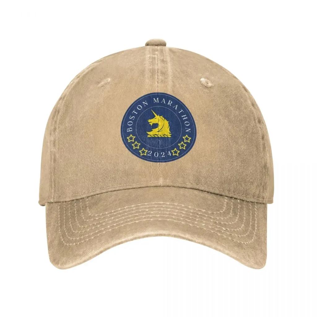 Vintage 2024 Boston Marathon Baseball Cap Men Women Distressed Washed Snapback Cap Outdoor All Seasons Unstructured Soft Cap