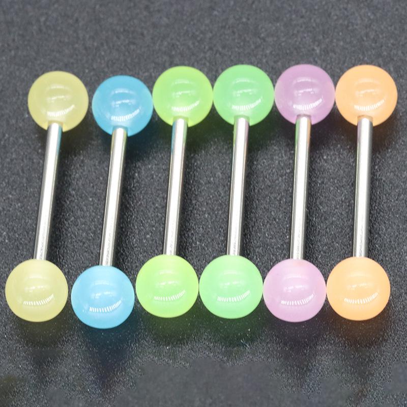 Glow In the Dark Tongue Ring Barbell Piercing with Replacement Balls