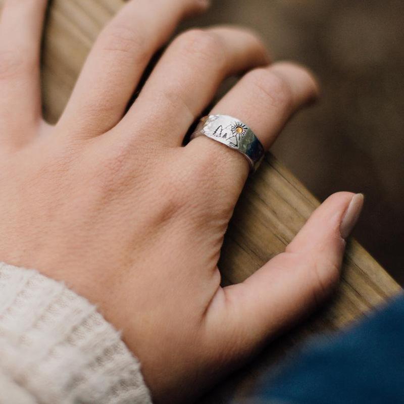 Vintage Sunset Valley Ring For Women Men Silver Color Punk Gothic Ring Unisex Accessories Handmade Designer Jewelry Lover Gift