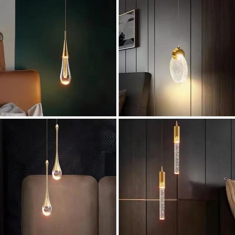 Nordic LED Luxury Crystal Chandeliers Water Drop Lamps Bedroom Bedside Modern Simple Bar Decorative Pendant Lights