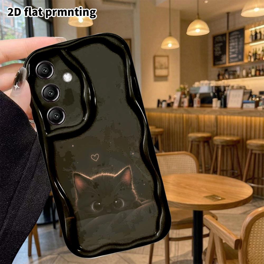 Phone Case: 2D flat, suitable for Samsung Galaxy A34 A35 M05 M06 S20 S22 S21 FE Plus 5G protective case, cute soft black cat in the dark, perfect Chri