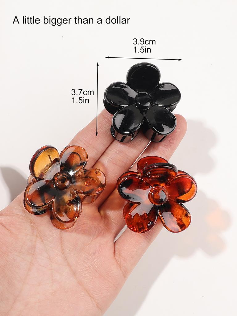 3 Pcs Small Tortoise Shell Flower Hair Clips,French Design Hair Styling Accessorie Leopard Jaw Clips,Non Slip Bangs Pins