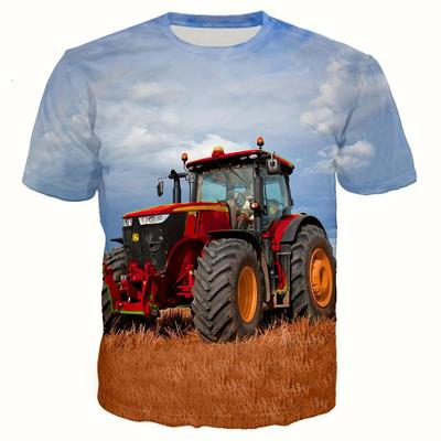 Tractor Pattern 3D Digital Printing Men's Casual and Comfortable Round Neck Short Sleeved T-shirt