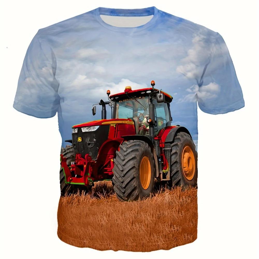 

Tractor Pattern 3D Digital Printing Men s Casual and Comfortable Round Neck Short Sleeved T-shirt XS