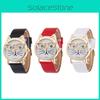 Adorable Cat Face Women's Quartz Watch With Leather Strap Cartoon Design