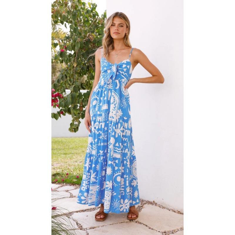 

Женское летнее платье с разрезом на бретельках и сексуальным принтом в стиле кэжуал XL синий