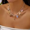 Sweet Charms Heart Cherry Strawberry Bow Multiple Pendant Necklace for Women New Trendy Cute Fruit Choker Chain Y2k Jewelry Gift
