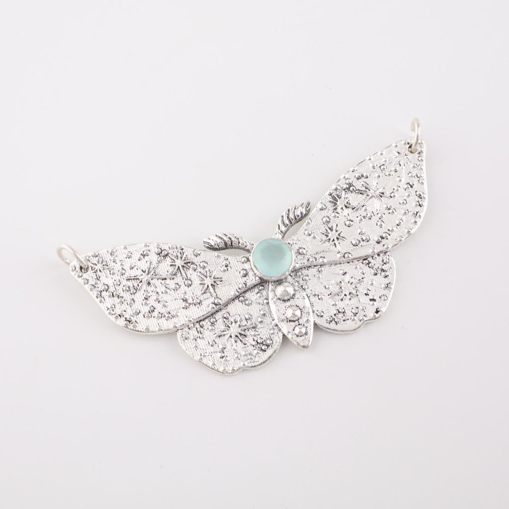 Aqua Chalcedony Gemstone 925 Sterling Silver Jewelry Designer Pendant 0.7" Gift CP-35-19