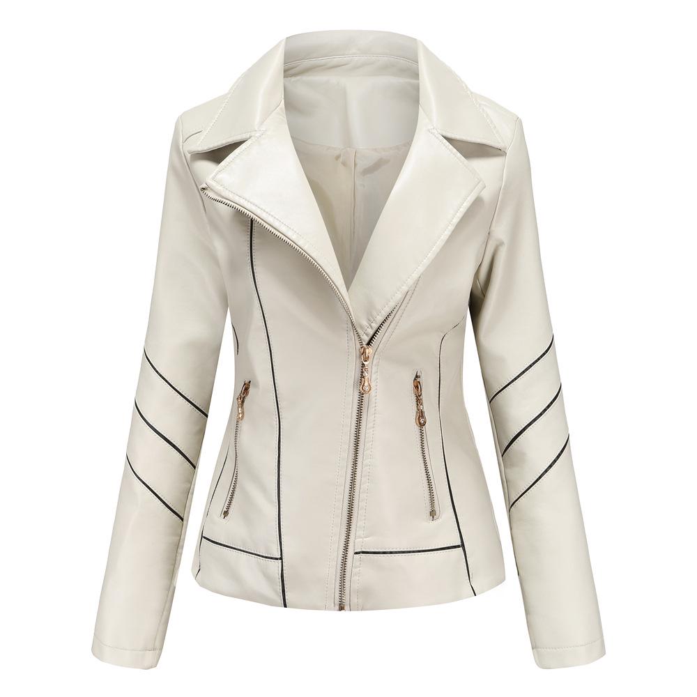 2024 Women's Exclusive PU Leather Motorcycle Jacket - Thin Short Design for Spring and Autumn