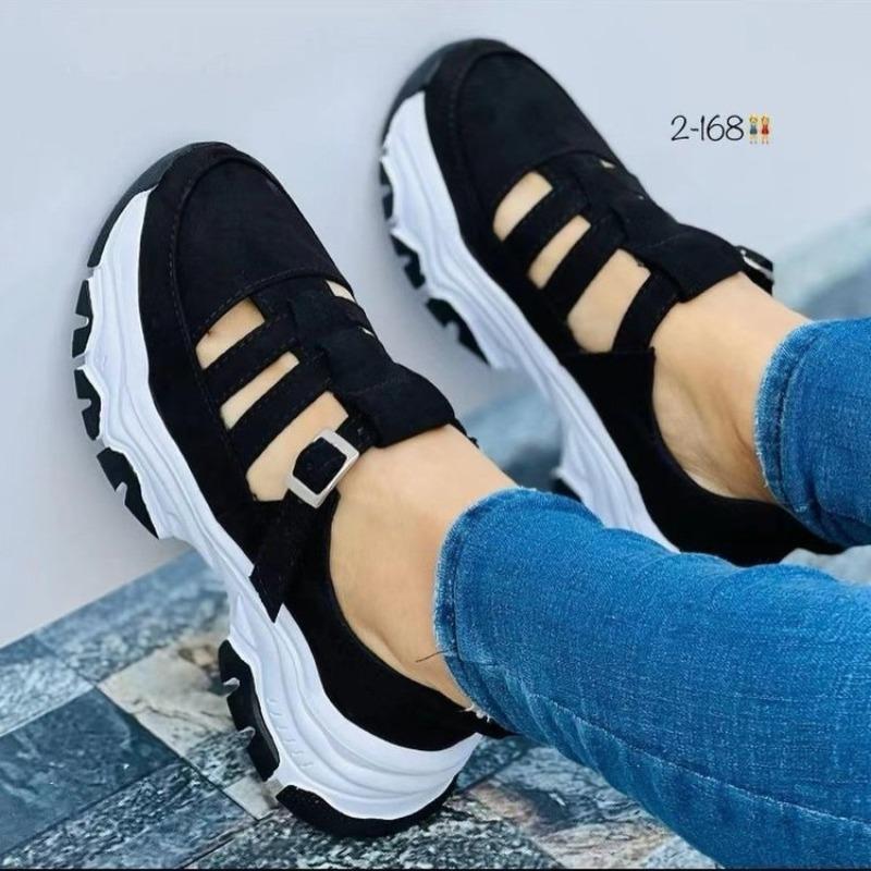 Spring and Autumn new large-size sandals women's round head thick-soled low-top buckle flat-soled casual sports shoes