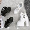 Women Platform Ankle Boots Lace Up Square High Heels Ladies Short Boots Shoes Autumn Winter Female Casual Black Footwear