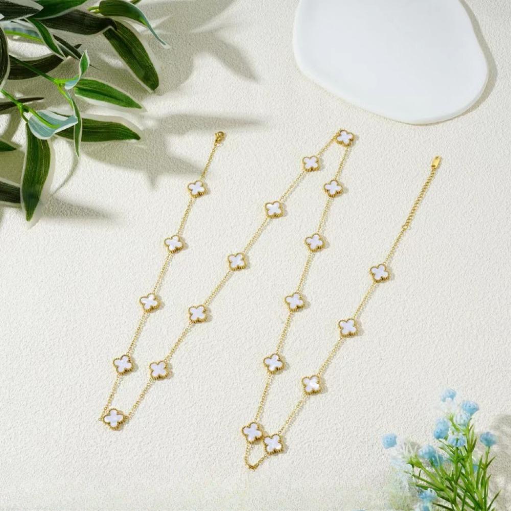 

Високоякісний 90 см довгий намисто з 20 квітами та двостороннім кулоном у вигляді чотирилистої конюшини на удачу, модна універсальна ланцюжка для светра 13MM-18K-90CM