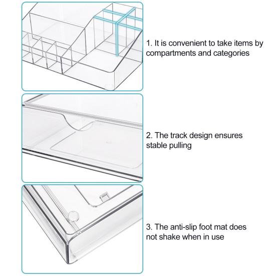 3 Tier Clear Acrylic Makeup Organizer with Drawer Large Cosmetic Storage Box Anti-fall Cosmetic Storage Rack Gifts for Makeup Lovers