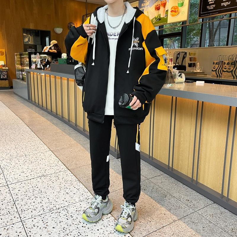 

Plush Thick Hoodie Set Youth Casual Trendy Handsome Student Sports Two Piece 5XL