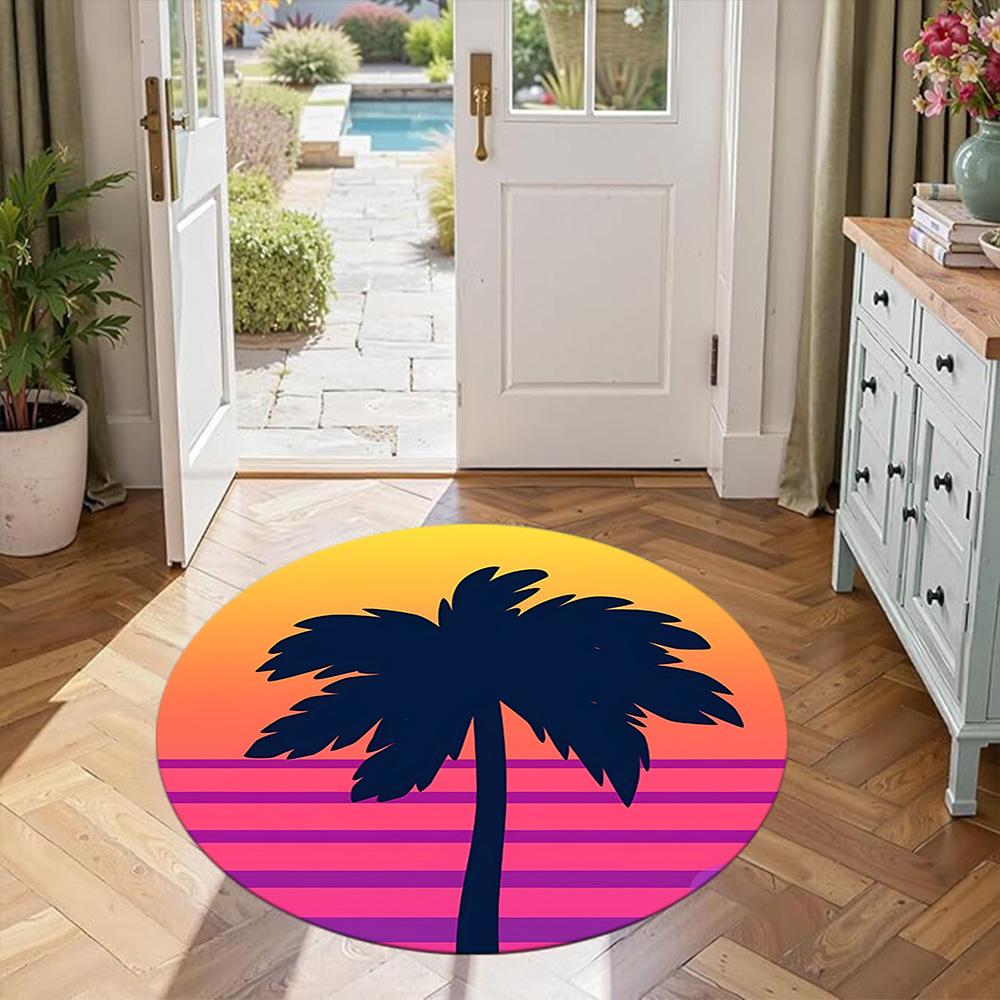 Coconut Tree Round Floor Mat Suitable for Living Rooms Foyer Hallway Study room Anti-slip Round Rug Office home decor