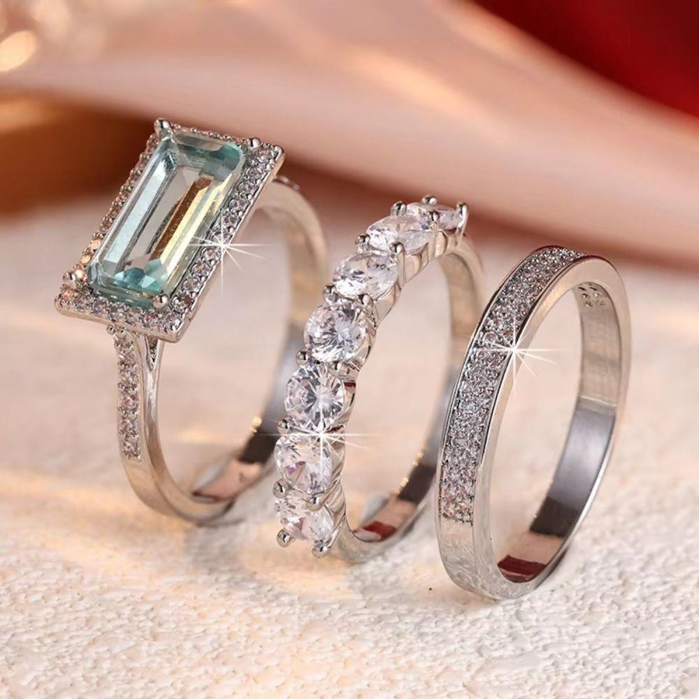 Large Rectangular Stone Stacking Rings European Style Engagement Band Ring  Anniversary Occasion