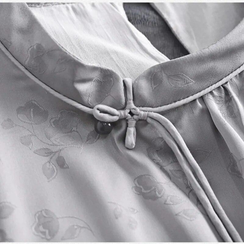 Johnature Women Vintage Stand Dresses Half Sleeve Jacquard Chinese Style Spring Summer A-Line Dress