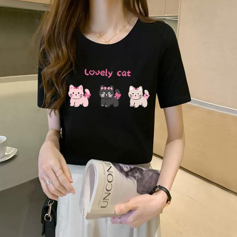 Black Short-sleeved T-shirt for Women In Summer Half-sleeved Loose and Simple Design Niche Shoulder Pure Cotton Casual Top