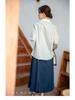Women's Blue Striped Shirt with Contrast Collar, Retro Hong Kong Style, Loose Fit, Long Sleeve, 2026 Spring Design