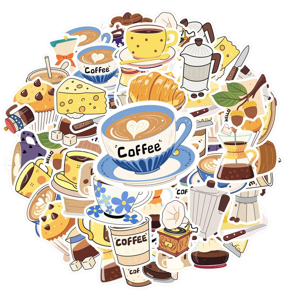 35pcs Playful Coffee Stickers Cartoon Beverage Coffee Stickers Teacher Reward Stickers For Suitcase Fridge Phone Luggage Laptop