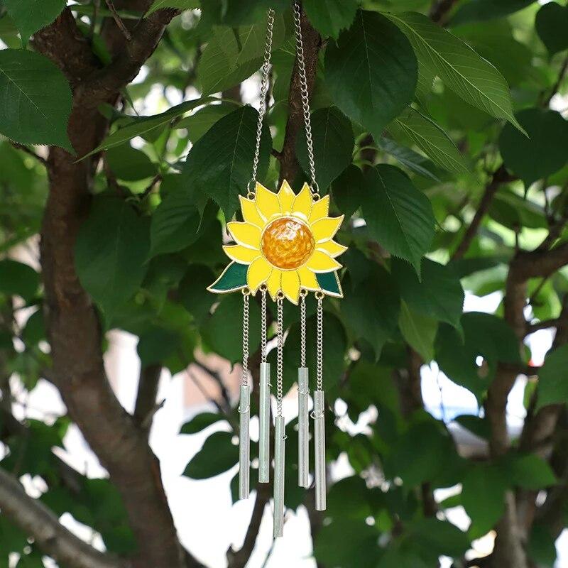 Bellissima decorazione per pannelli sospesi per finestre in vetro colorato con girasole con catena per ornamenti domestici, decorazioni per la casa, campanelli eolici