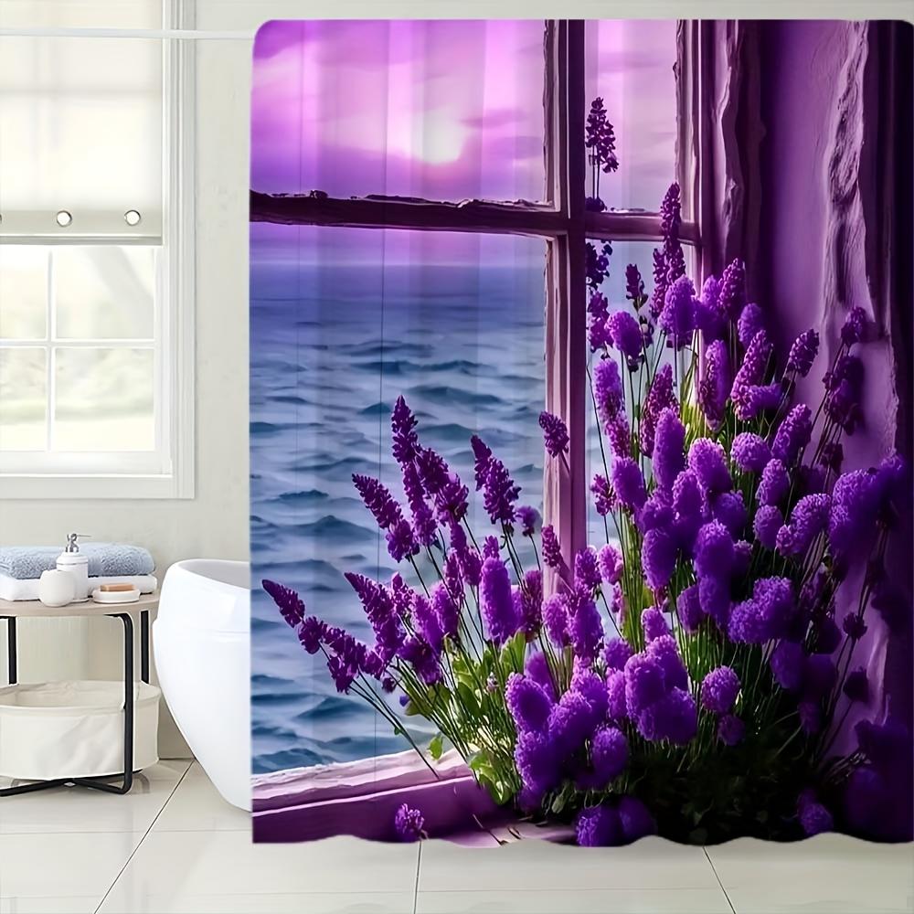 

Luxury Purple Lavender Floral Bathroom Set Waterproof Shower Curtain with Matching Non Slip Rugs and Toilet Lid Pad Machine Washable Bath Accessories 1 Pcs shower curtain