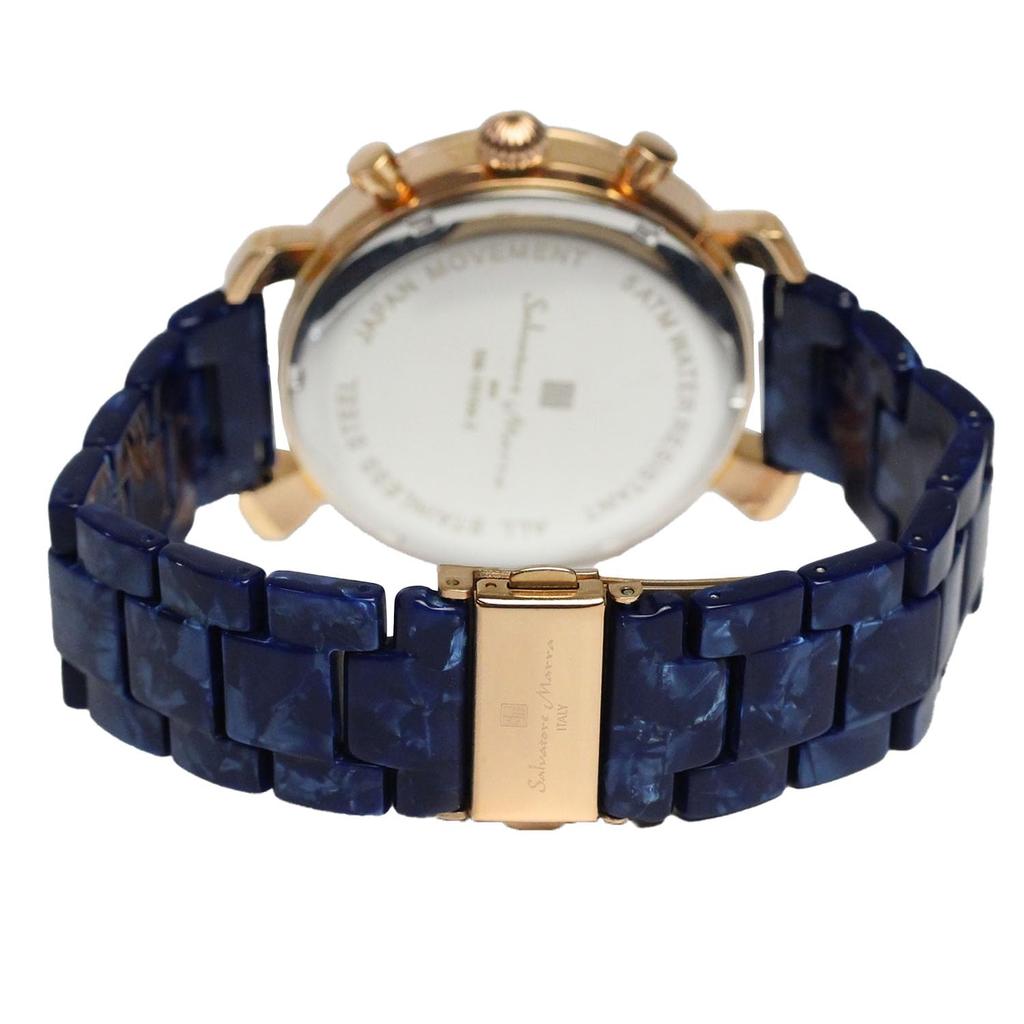 Salvatore Marra Men's Blue Watch with Faceted Glass, Chronograph, and Acetate Strap, SM19104A-PGBL