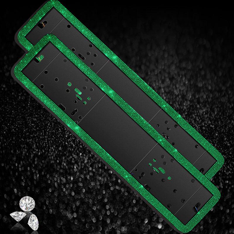 

2 шт. цветной алмазный российский европейский номерной знак автомобиля рамка роскошный горный хрусталь нержавеющая сталь авто номерной знак держатель декор зелёный