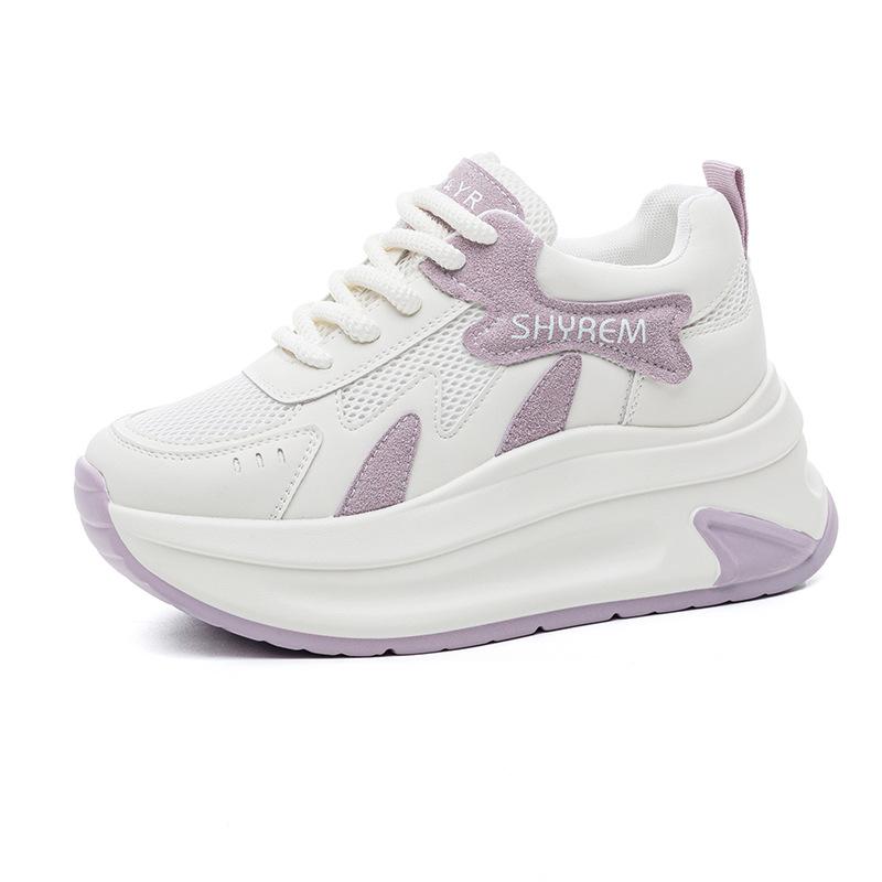 Breathable thick-soled white shoes, new 2025 popular high-value and versatile summer mesh heightening sports and leisure board shoes