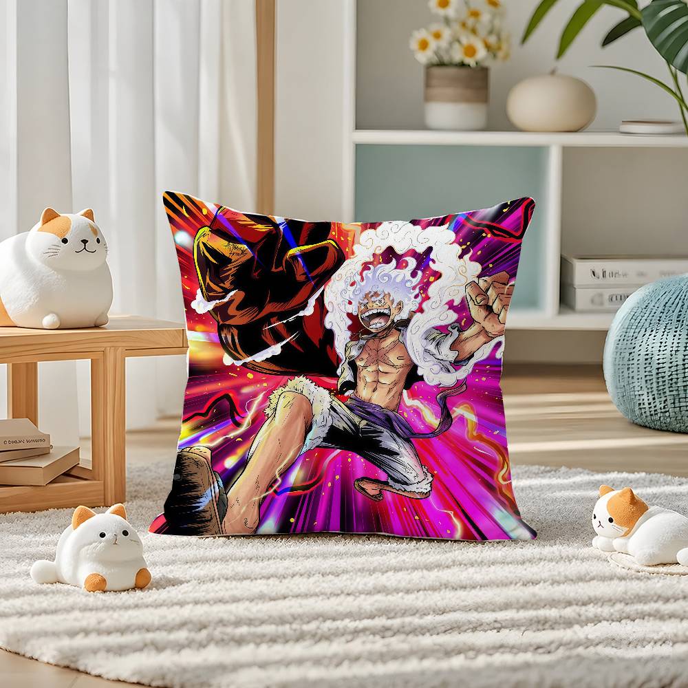 One Piece Straw Hat Pirates Anime Plush Pillow Cover Soft Short Plush Cushion Cover For Sofa Bedroom Home Decor Gift Decoration