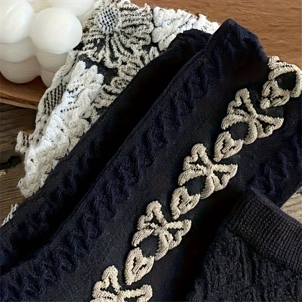 Autumn and Winter 3 Pairs Vintage Textured Socks, Comfortable & Breathable Mid Tube Socks, Women's Stockings & Hosiery