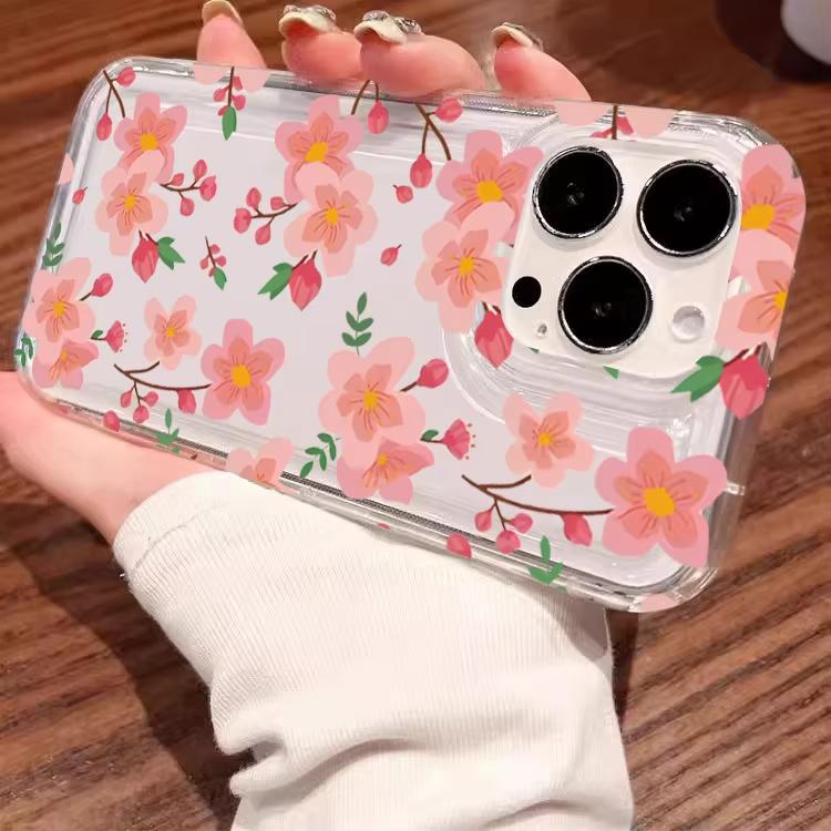 Pink And Purple Flower Print Phone Case For iPhone 17 Air 11 12 13 14 15 16 Pro Max 16e XS X XR 16 Plus Transparent Soft Cover