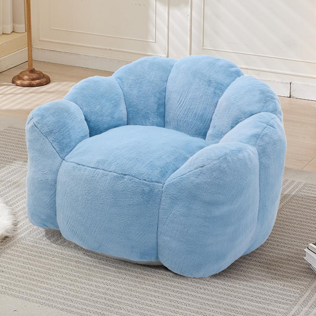 Lotus-shaped beanbag sofa for adults, short-pile fabric. No assembly, easy to move, suitable for living room, bedroom, other environments Blue