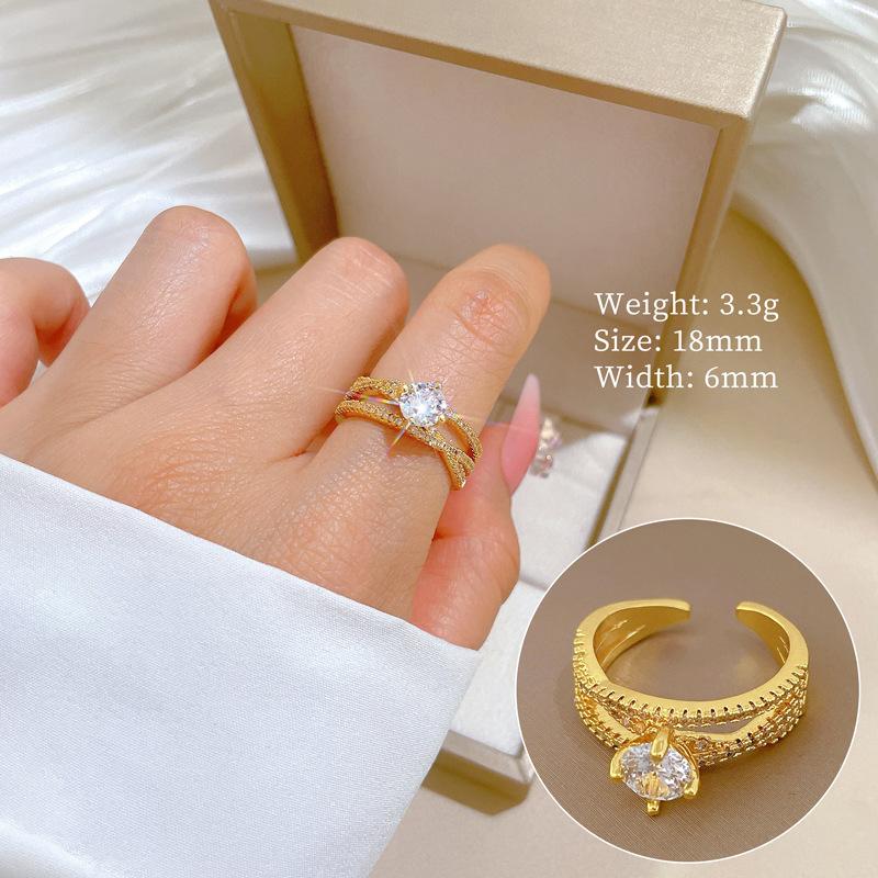 

Real Gold Electroplated Open Ring, Twisted Cross, Personalized Ring, Index Finger Ring, The Same Style, Simple And Cold Style adjustable opening