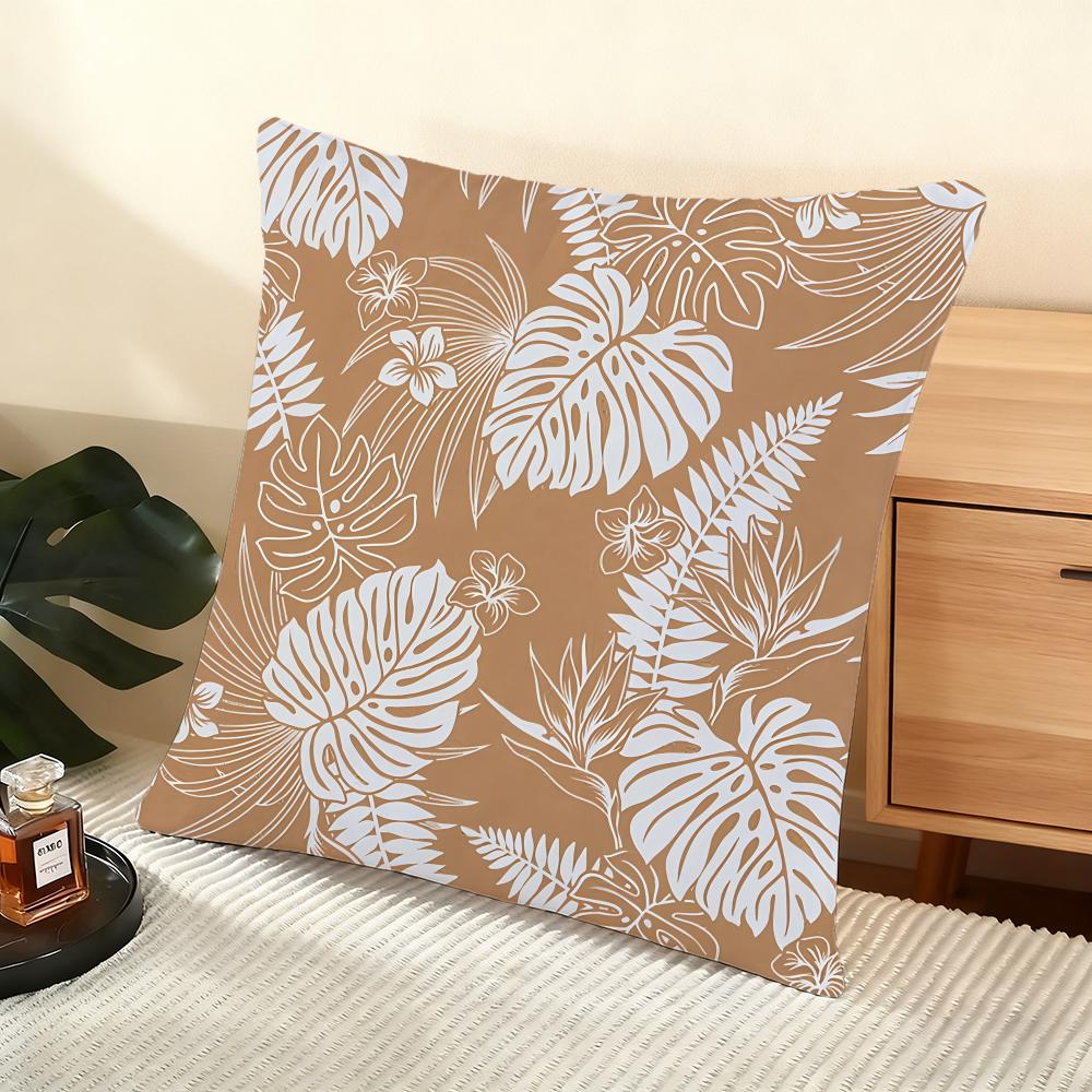 Monstera Pattern Cushion Cover Soft Short Plush Pillow Cover Smooth Cozy Texture Aesthetic Cushion Case Home Decor