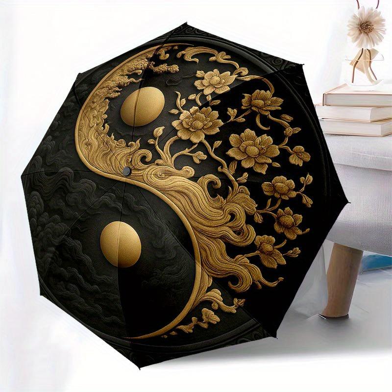 Yin Yang Harmony Decorative Wall Art Umbrella, Portable 3-Fold Compact Umbrella for Men & Women R118