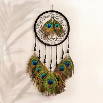 Peacock Feather Wall Decor Dream Catcher for Living Room, Wall Hanging Decoration Multicolor Dreamcatcher Positive Energy (25/60 Cm) Black
