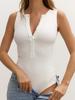 2026 New Sleeveless Ribbed Bodysuit Henley Neck Slim Fit Button Down Tank Top