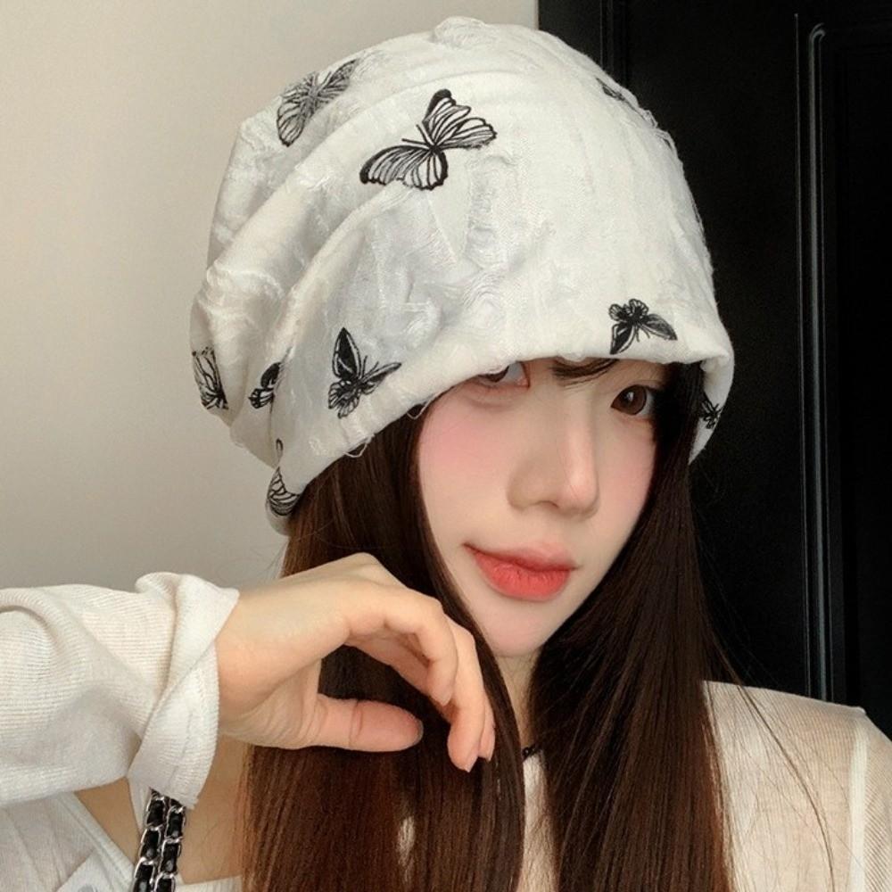 Thickened Butterfly Print Beanies Holes Plush Pullover Hat Fashion Fleece Beanies  Keep Warm