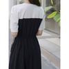 K-style Fashion Commuter Plus Size Women's round Neck Patchwork Fake Two-Piece Elastic and Waisted Shoulder Slim Looking Short Sleeve Dress