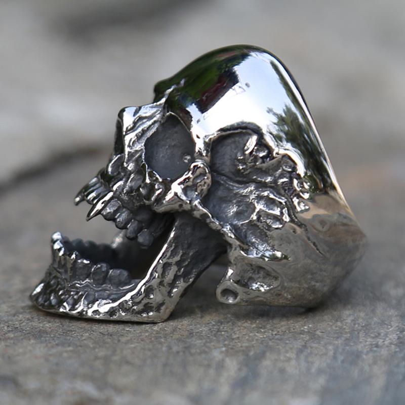 Polierter Vampir Totenkopf Ring Herren Damen Edelstahl Biker Ringe Mann Gothic Punk Schmuck Bestes Geschenk Für Freund Größe 7-15