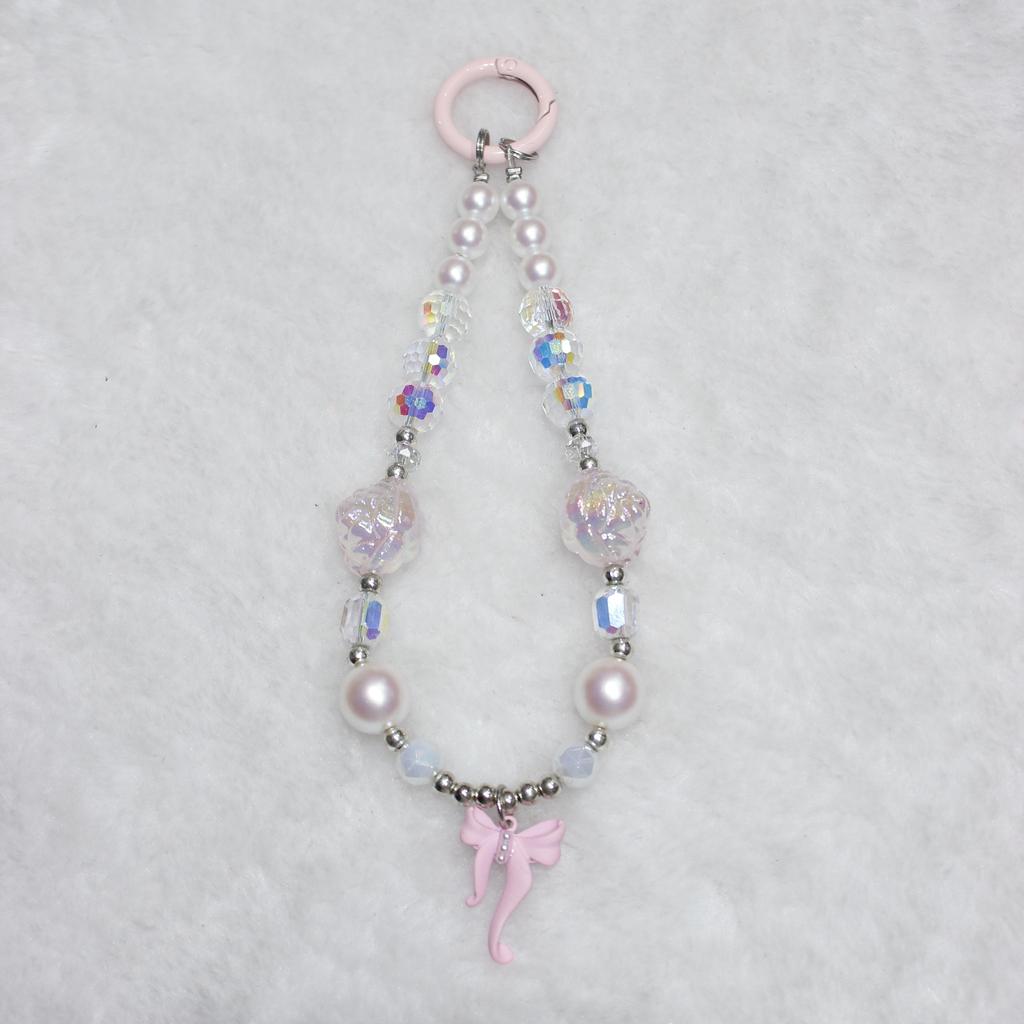 Phone Wrist Strap Short 26cm Flower Bow Accents Beaded Phone Bracelet Strap