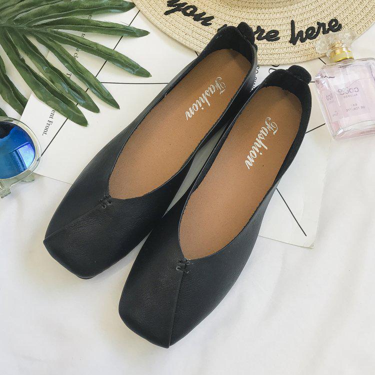 

Женские лоферы в корейском стиле 2024 года с квадратным носком - Коллекция весна-осень, Студенческие балетки Харадзюку с дизайном неглубокого выреза. 42 чёрный