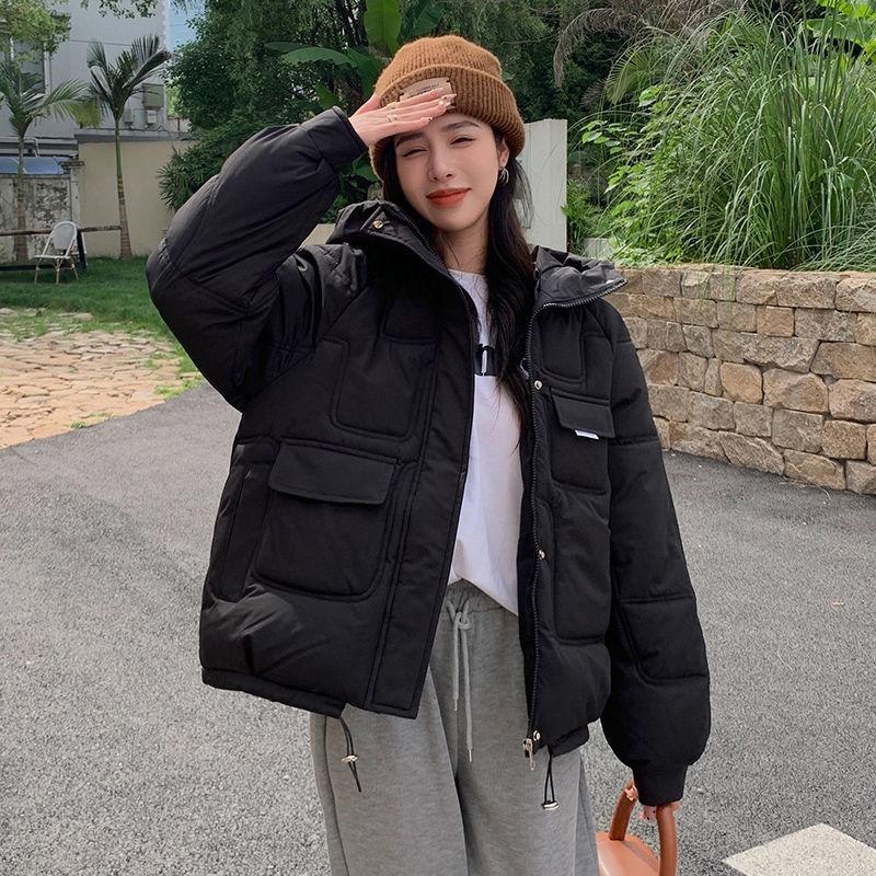 Blaue Baumwoll-Steppjacke Damen neue Mode Brotjacke Herbst und Winter warme Jacke verdickte Baumwoll-Steppjacke Trend