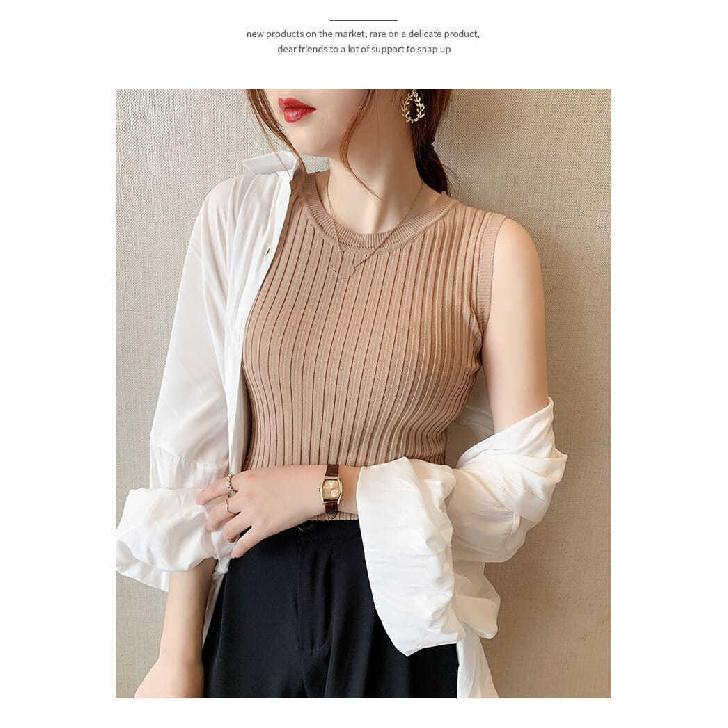 Camisole Women's Summer Bottoming White Short Knitted Sleeveless Top