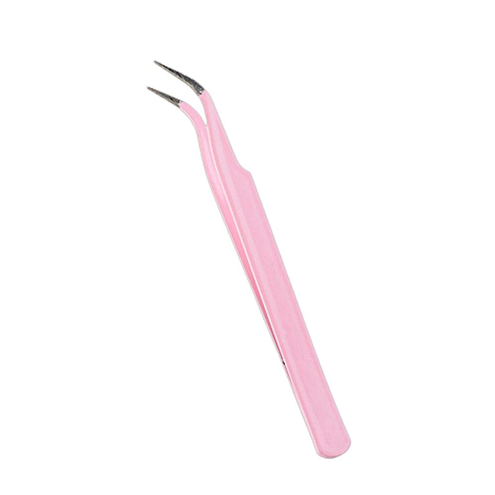 Eyelash Extensions Tweezer Stainless Steel Nail Art Nippers Pink Straight Bend Tweezer Non-slip Handle Stainless Steel Tweezer