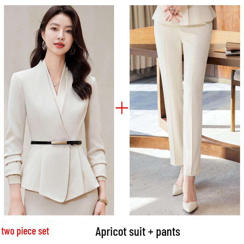 Professional Women's Suit Skirt Set 2024: Elegant Slimming Workwear for Beauty Salon and Property Consultants