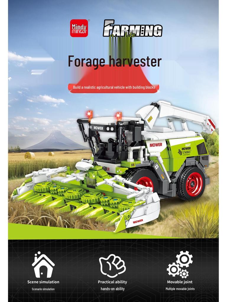 Mindi Grass Harvester for LEGO-Compatible Farmer Tractor Toy