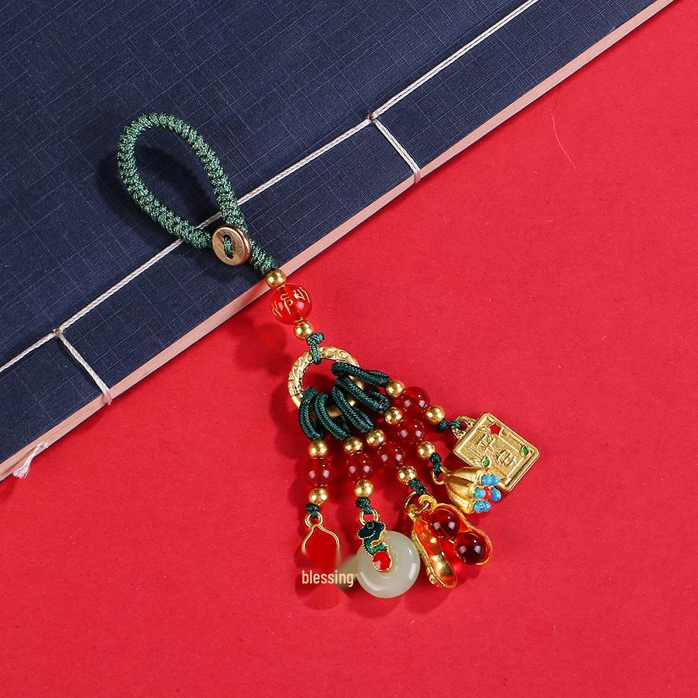 Retro Cloisonné Enamel Keychain Pendant - Sand Gold Handbag Accessory