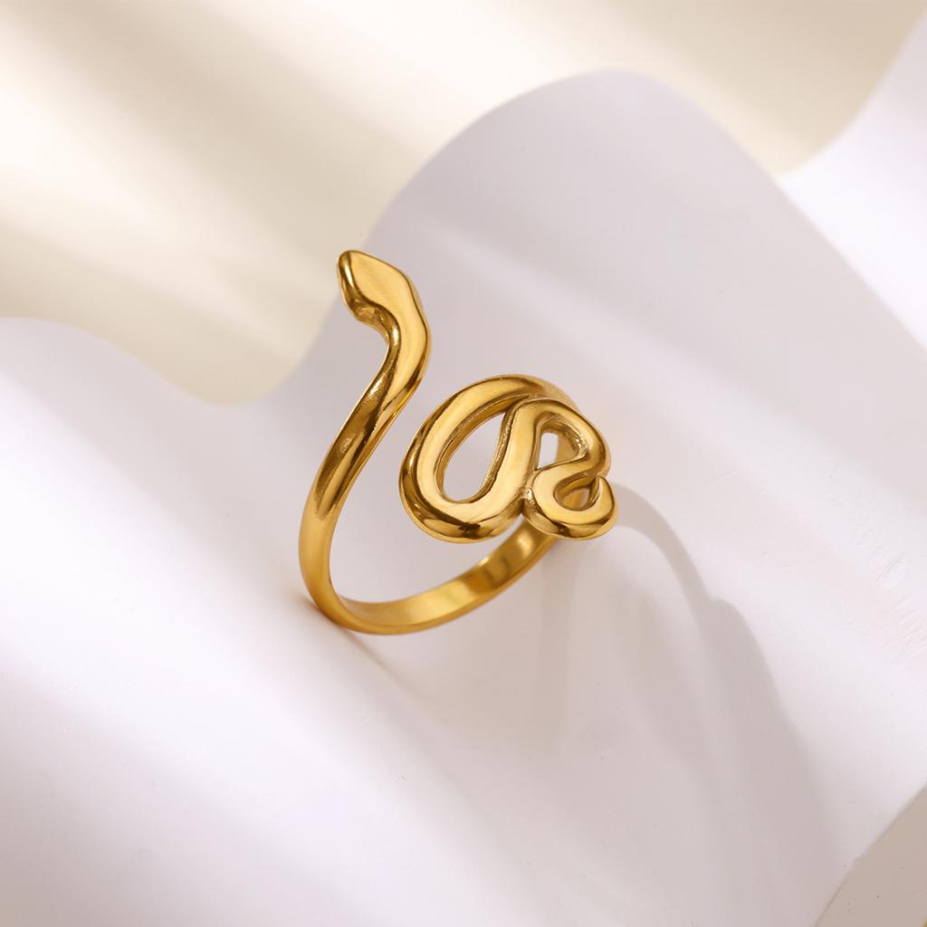 Zircon Snake Rings For Women Men Stainless Steel Gold Color Open Adjustable Ring Vintage Gothic Aesthetic Jewelry Anillos Mujer
